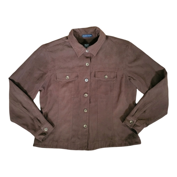 Liz Claiborne Jackets & Blazers - Crazy Horse Liz Claiborne brown faux suede button up jacket/shacket- petite M